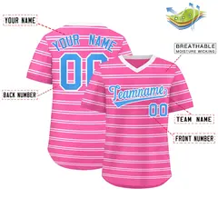 Pink White Horizontal Stripe Pullover Baseball Jersey 2