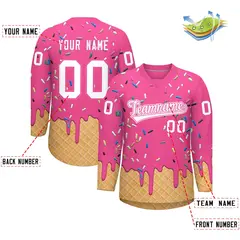 Pink White Ice Cream Pattern V-Neck Hockey Jersey 2