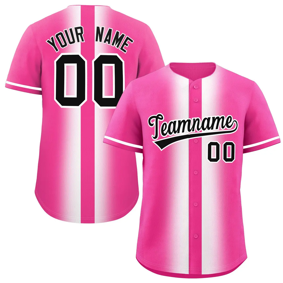 Pink White Lapel Gradient Fashion Baseball Jersey
