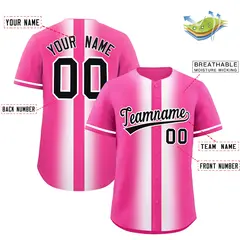 Pink White Lapel Gradient Fashion Baseball Jersey 2