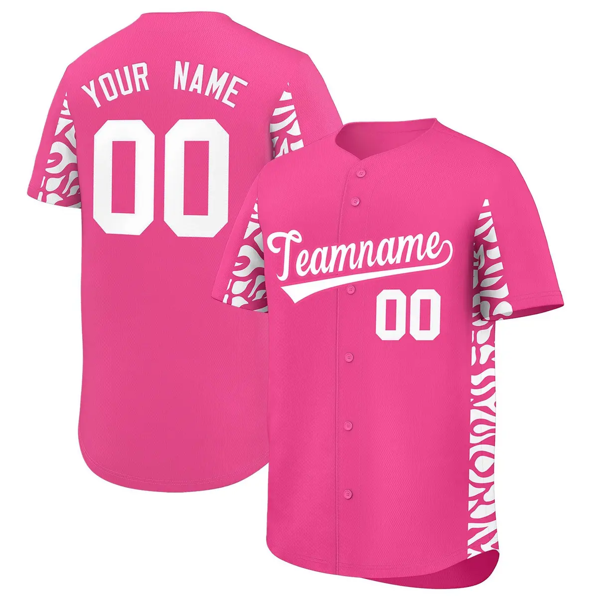 Pink White Leopard Graffiti Side Design Baseball Jersey
