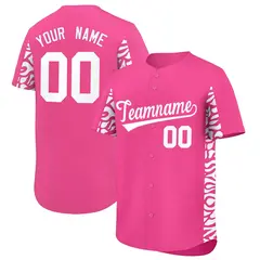 Pink White Leopard Graffiti Side Design Baseball Jersey 1