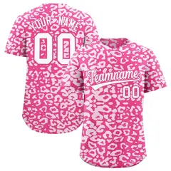 Pink White Leopard Print Baseball Jersey 1