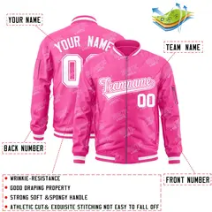 Pink White Letter Full-Zip Varsity Bomber Jacket 2