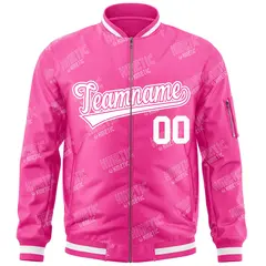 Pink White Letter Full-Zip Varsity Bomber Jacket 3