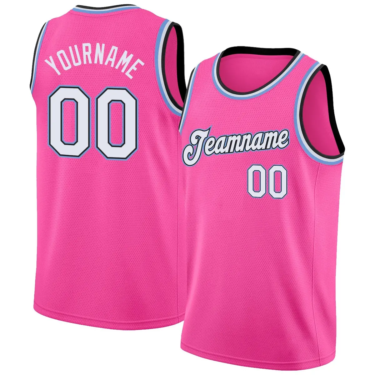 Pink White Light Blue Classic Mesh Basketball Jersey