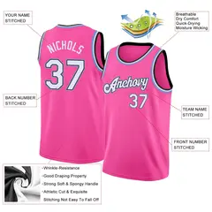 Pink White Light Blue Classic Mesh Basketball Jersey 2