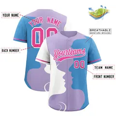 Pink White Light Blue Couple Silhouettes Valentine's Baseball Jersey 3