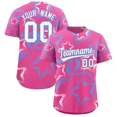 Pink White Light Blue Star-Shaped Graffiti Ink Baseball Jersey 1