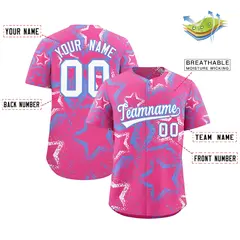 Pink White Light Blue Star-Shaped Graffiti Ink Baseball Jersey 2
