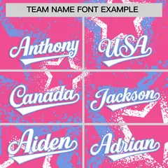 Pink White Light Blue Star-Shaped Graffiti Ink Baseball Jersey 3