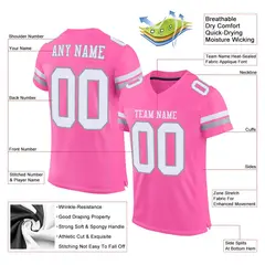 Pink White-Light Gray Classic Mesh Authentic Football Jersey 2