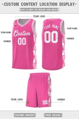 Pink White-Light Pink Side Triangle Splicing Basketball Jersey 2