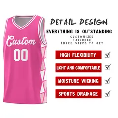 Pink White-Light Pink Side Triangle Splicing Basketball Jersey 4