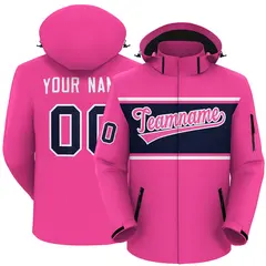 Pink White-Navy Color Block Hooded Waterproof Outdoor Jacket 1