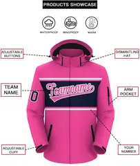 Pink White-Navy Color Block Hooded Waterproof Outdoor Jacket 2