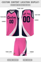 Pink White-Navy Color Block Team Basketball Jersey 2