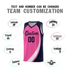 Pink White-Navy Color Block Team Basketball Jersey 3
