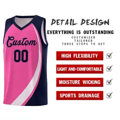 Pink White-Navy Color Block Team Basketball Jersey 4