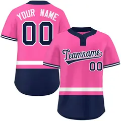 Pink White-Navy Color Block Two-Button Softball Jersey 1