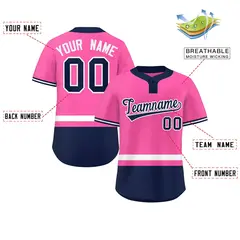 Pink White-Navy Color Block Two-Button Softball Jersey 2