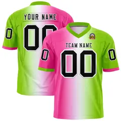 Pink White-Neon Green Gradient Football Jersey 1