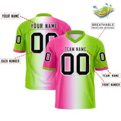Pink White-Neon Green Gradient Football Jersey 2