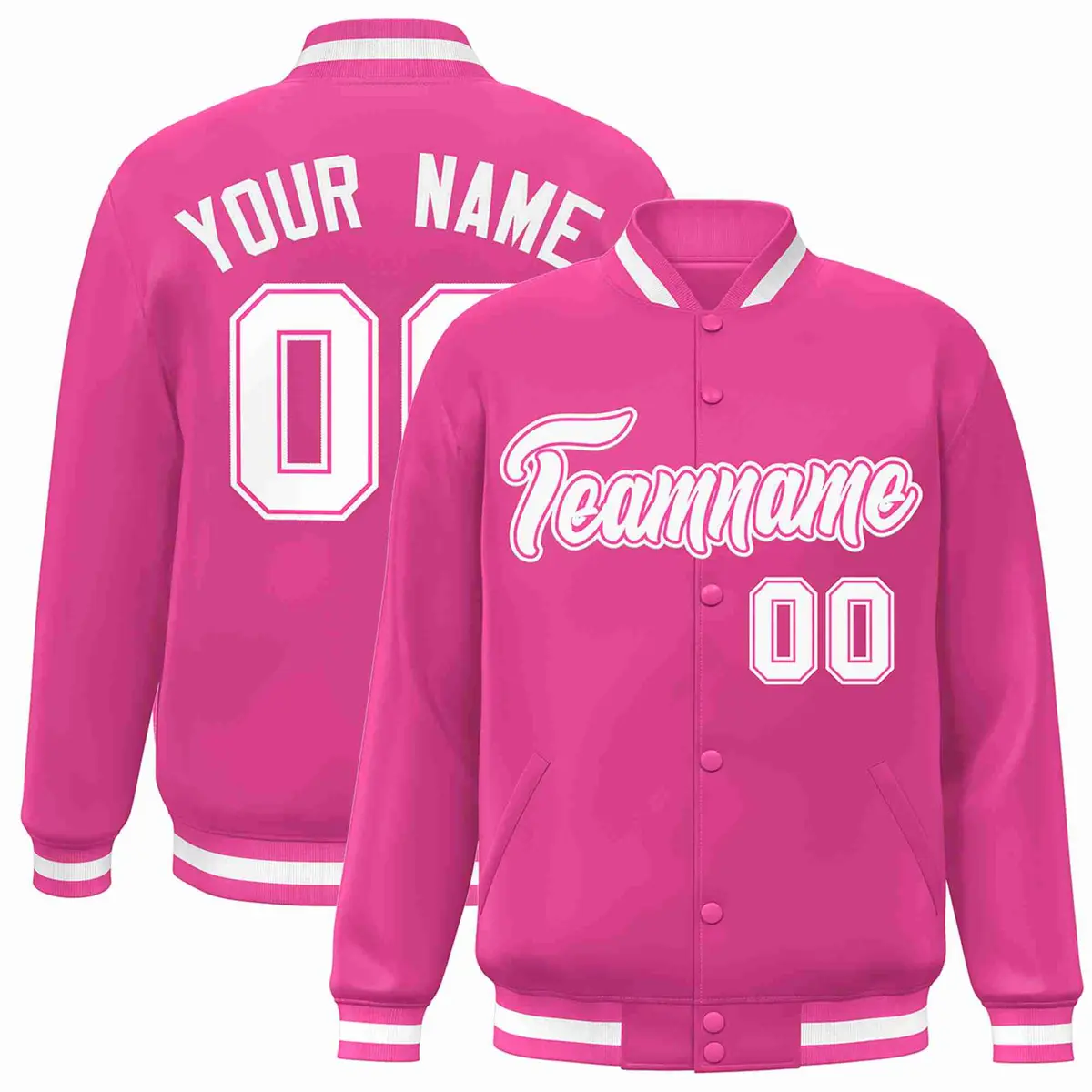 Pink White-Pink Classic Varsity Full-Snap Letterman Jacket