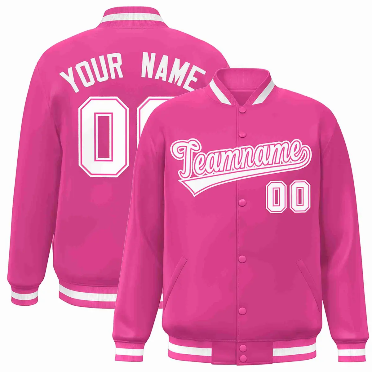 Pink White-Pink Classic Varsity Full-Snap Letterman Jacket