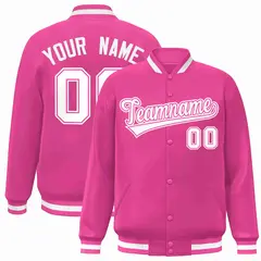 Pink White-Pink Classic Varsity Full-Snap Letterman Jacket