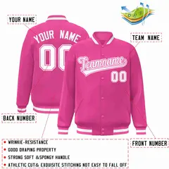 Pink White-Pink Classic Varsity Full-Snap Letterman Jacket 2