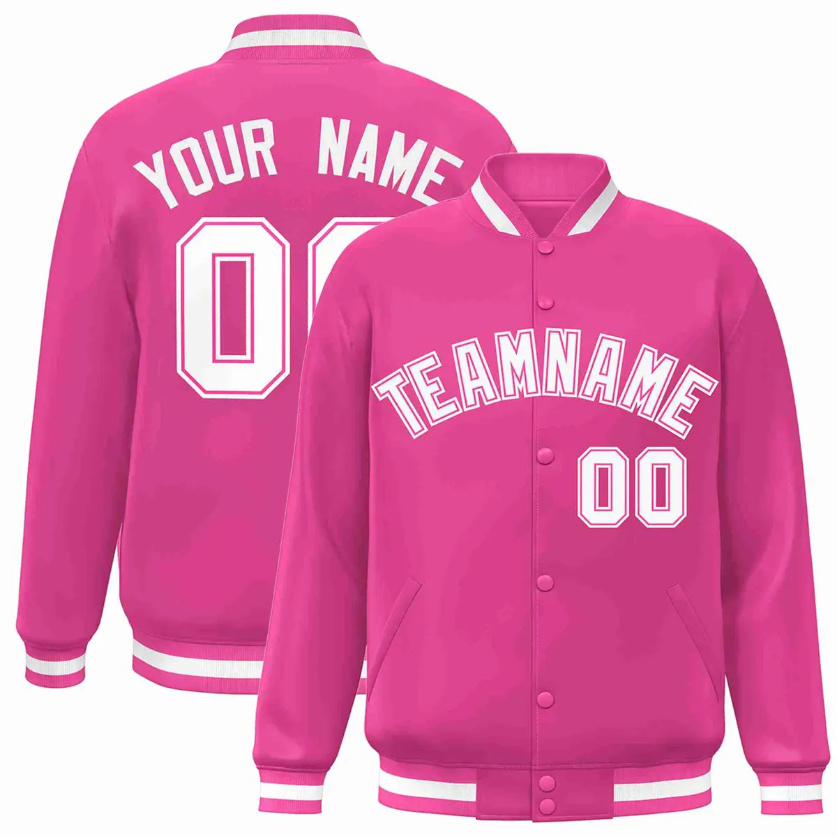 Pink White-Pink Classic Varsity Full-Snap Letterman Jacket