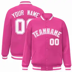 Pink White-Pink Classic Varsity Full-Snap Letterman Jacket
