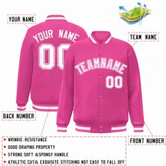 Pink White-Pink Classic Varsity Full-Snap Letterman Jacket 2