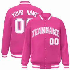 Pink White-Pink Classic Varsity Full-Snap Letterman Jacket