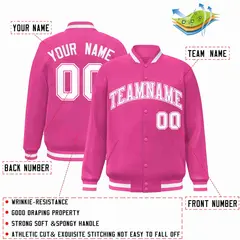 Pink White-Pink Classic Varsity Full-Snap Letterman Jacket 2