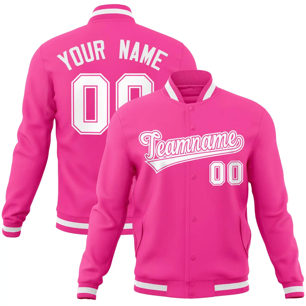 Pink White-Pink Classic Varsity Full-Snap Letterman Jacket