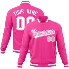 Pink White-Pink Classic Varsity Full-Snap Letterman Jacket