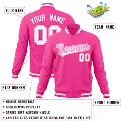 Pink White-Pink Classic Varsity Full-Snap Letterman Jacket 4