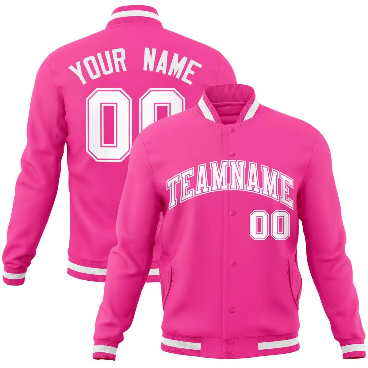 Pink White-Pink Classic Varsity Full-Snap Letterman Jacket