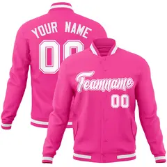 Pink White-Pink Classic Varsity Full-Snap Letterman Jacket 1