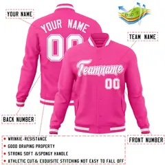 Pink White-Pink Classic Varsity Full-Snap Letterman Jacket 4