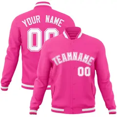 Pink White-Pink Classic Varsity Full-Snap Letterman Jacket 1
