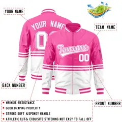 Pink White-Pink Color Block Varsity Letterman Bomber Jacket 2