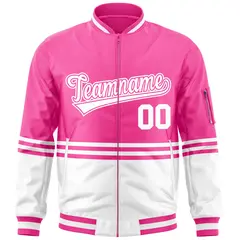 Pink White-Pink Color Block Varsity Letterman Bomber Jacket 3