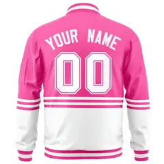 Pink White-Pink Color Block Varsity Letterman Bomber Jacket 4