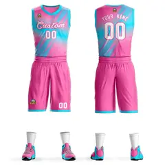 Pink White-Pink Gradient Slash Basketball Jersey