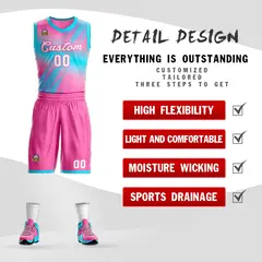 Pink White-Pink Gradient Slash Basketball Jersey 2