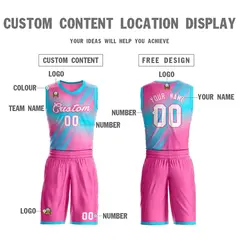 Pink White-Pink Gradient Slash Basketball Jersey 3