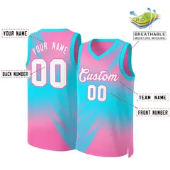 Pink White-Pink Gradient Slash Basketball Jersey 2